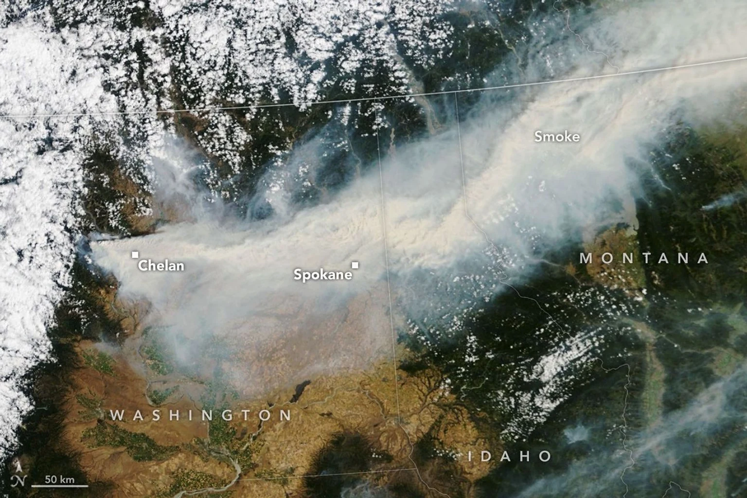 Εικόνα τεκμηρίωσης της NASA για το θέμα: Ροές Καπνού στην Ανατολική Ουάσινγκτον.