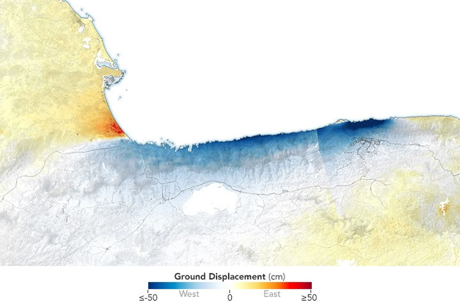 Εικόνα τεκμηρίωσης της NASA για το θέμα: Εκεί όπου οι Σεισμοί της Βενεζουέλας Μετατόπισαν το Έδαφος.
