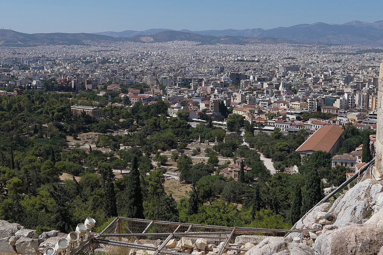 Αρχειακή άποψη της Αρχαίας Αγοράς της Αθήνας από την Ακρόπολη, φωτογραφημένη στις 30 Ιουλίου 2020.